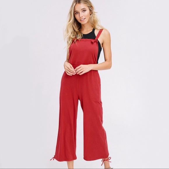 NEW! Red Culotte Overalls, Tie Back - Picture 2 of 8